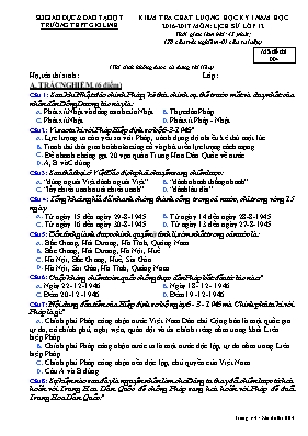 Đề kiểm tra chất lượng học kì I Lịch sử lớp 12 - Mã đề 001 - Năm học 2016-2017 - Trường THPT Gio Linh
